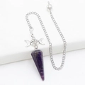 Amethyst-Kristall-Pendel-Halskette mit silbernem Dreifachmond- und Stern-Anhänger - Amethyst