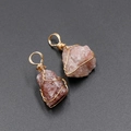 Natural wire wrapped pink crystal and red quartz stone pendants with gold wire - Strawberry Quartz