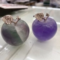 35mm natural fluorite and amethyst crystal apple ornaments with rhinestone silver leaves - 30 x 35mm