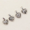 Natural spotted agate heart crystal pendants with silver metal clasps for DIY jewelry - Sesame Stone (With Leather Cord)