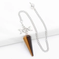 Tigerauge Pendel Kette mit Silber Pentagramm und Mondsichel Anhänger für Heilung - Tigerauge