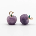 Pair of purple amethyst apple pendants with golden loops and green leaf accents - Purple Mica (1pc)