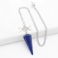 Pendolo in cristallo Lapis Lazzuli con motivi a luna e stella in metallo argento - Lapis Lazzuli Sintetico