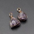 Natural purple amethyst raw stone pendant with gold wire wrap and irregular crystal texture - Amethyst