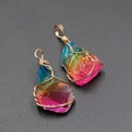 Handcrafted rainbow aura crystal wire wrapped pendant with gold finish detailing - Colorful Electroplated Clear Quartz