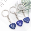 Set of three heart-shaped lapis lazuli keychains with polished blue stone and silver ring - Lapis Lazuli