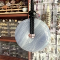 Blue lace agate donut pendant with black braided rope and natural wave texture - Purple Agate (Synthetic)