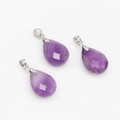 Three faceted purple amethyst teardrop crystal pendants with silver metal bails - Amethyst (Single Bead)