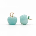 Natural light blue crystal apple pendant with golden stem and green leaf detail - Amazonite 1Pc