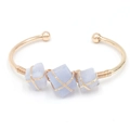 Brazalete dorado vintage con piedras de ágata azul natural y envuelto en alambre - Ágata Púrpura