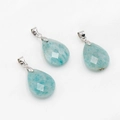 Three faceted drop-shaped amazonite pendants with light blue natural textures and silver clasp - Amazonite (Single Bead)