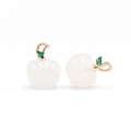 Handcrafted apple-shaped pendants in translucent white with gold stems and green leaf details - Clear Quartz 1PC