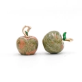 Unakite apple-shaped pendant with gold metal ring and green leaf for necklaces - Unakite 1Pc