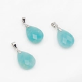 Three sky blue faceted teardrop natural stone pendants with silver metal clasps - Amazonite (Single Piece)