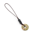 Colgante de dónut de piedra de cristal verde y rosa con llavero tejido a mano color marrón - Llavero / Unakita