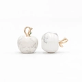 Apple shaped white marble stone pendant with golden metal leaf detail for DIY jewelry - White Turquoise