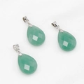Three teardrop green natural stone pendants with silver faceted crystal cut finish - Green Aventurine
