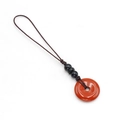 Red carnelian donut keychain with three black beads and brown woven cord - Pendant Only (Without Chain) / Red Jasper