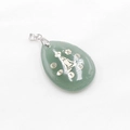 Pendentif goutte en aventurine verte avec symbole de yoga et de méditation en métal argenté - Aventurine Verte