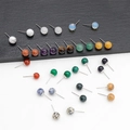 Naturkristall-Achat-Ohrstecker-Set mit runden Perlen aus Amethyst und Tigerauge-Steinen - Zufällig