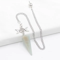 Pendolo in pietra naturale azzurra con simbolo della dea tripla luna in argento - Amazonite