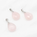 Faceted rose quartz teardrop pendant with silver bail for autumn winter sweater necklace - Rose Quartz