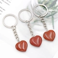 Three-piece red jasper heart pendant keychain set with silver metallic key rings - Red Jasper