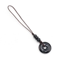 Polished black obsidian ping'an kou crystal keychain with brown braided rope - Pendant Only (Without Chain) / Obsidian