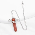 Red Jasper hexagonal crystal prism pendulum with silver bat wings and delicate chain - Red Jasper
