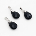 Three-piece black faceted teardrop stone pendant necklace set with silver metal clips - Obsidian