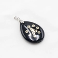 Pendentif en cristal noir goutte avec gravure de Bouddha doré et fermoir argenté - Obsidienne