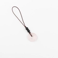 Pink rose quartz donut keychain with brown cord and decorative black polished beads - Pendant Only (Without Chain) / Rose Quartz