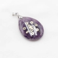 Pendentif yoga en améthyste violette avec sept symboles de méditation chakra en argent - Améthyste