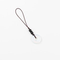 20mm natural white crystal Pingan buckle keychain with black beads and brown cord - Pendant Only (Without Chain) / Synthetic Opal