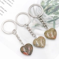Natural green unakite heart crystal keychain with silver split ring and metal chain - Unakite