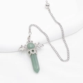 Green aventurine crystal dowsing pendulum with silver bat wings on a chain - Green Aventurine