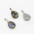 Faceted teardrop pendants made of natural labradorite and moonstone with silver clasps - Labradorite