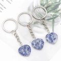 Three-piece set of heart-shaped blue marble natural stone keychains with silver rings - Blue Spot Jasper