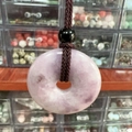 Natural purple amethyst donut necklace pendant with adjustable brown braided cord - Lilac Stone