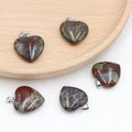 Polished heart-shaped natural dragon blood stone pendants with silver clasps - Dragon Blood Stone
