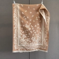 Detail of French vintage scarf with white butterfly jacquard pattern and fringe trim - 186*70cm / Caramel color