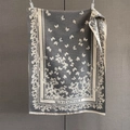 Dark gray and cream French retro scarf with butterfly jacquard and fringe details - 186*70cm / Gray