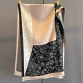 Detail of cashmere feel scarf featuring geometric color blocks and fine floral patterns - Light Brown Black Stitching (GSJ-527-Light Brown Black)
