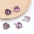 Five polished 20mm heart-shaped amethyst crystal pendants with silver metal clasps - Amethyst