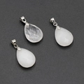 Set of three faceted white crystal teardrop pendants with silver clasps for necklace - White Crystal