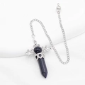 Blue sandstone hexagonal crystal pendulum with silver bat wings and delicate chain - Blue Sand Stone (Synthetic)