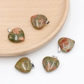 Unakite heart stone pendants with silver-colored metal bails for jewelry making - Unakite