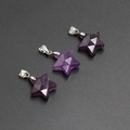 Three faceted purple amethyst star pendants with silver metal clasps for necklaces - Amethyst (Single Bead)