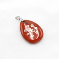 Pendentif goutte en jaspe rouge avec gravure méditation yoga et attache argentée - Jaspe Rouge
