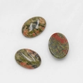 Three oval unakite stone cabochons with green and pink patterns for DIY jewelry making - Unakite